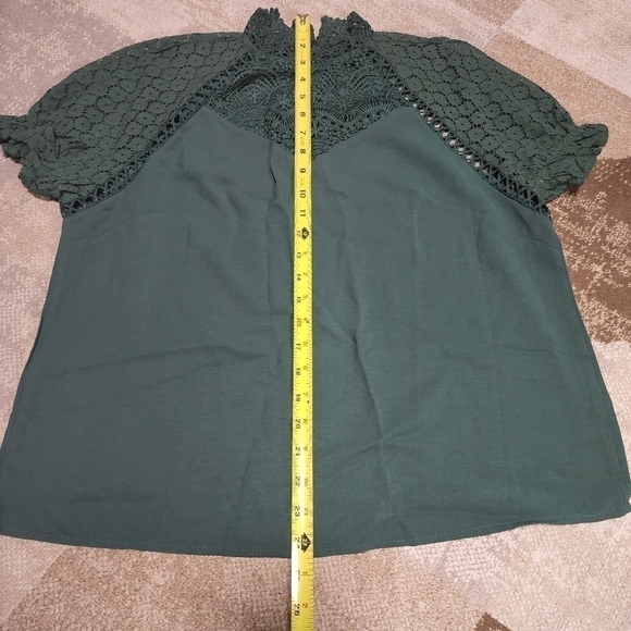 women Lace Sleeve Blouse Large Dark Green - Picture 5 of 9